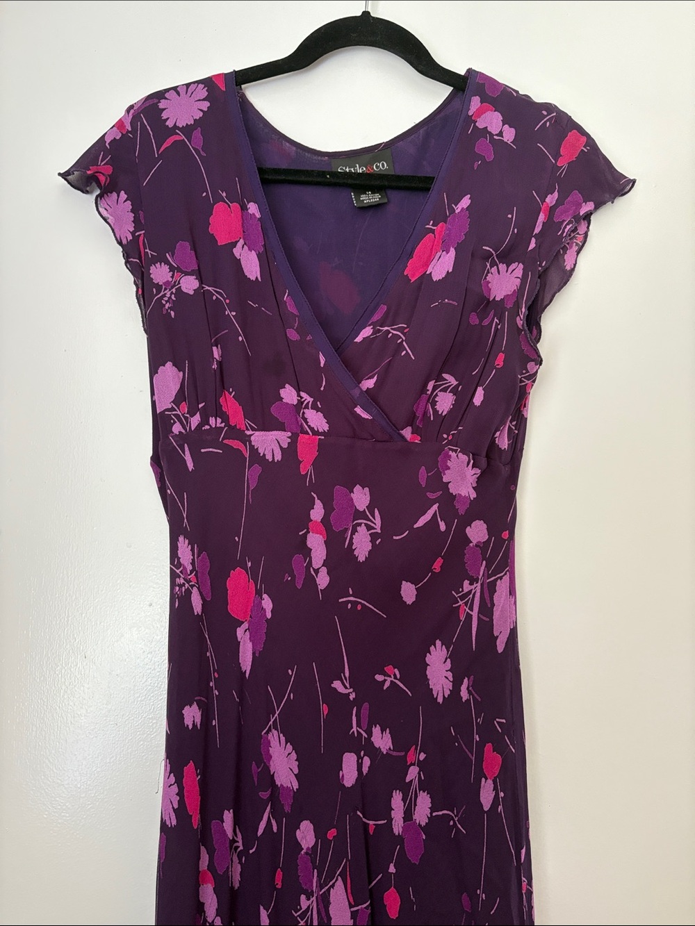 Style &CO.Purple Floral Faux-Wrap top Midi Dress